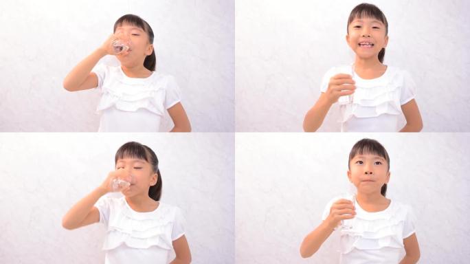 日本女孩喝水