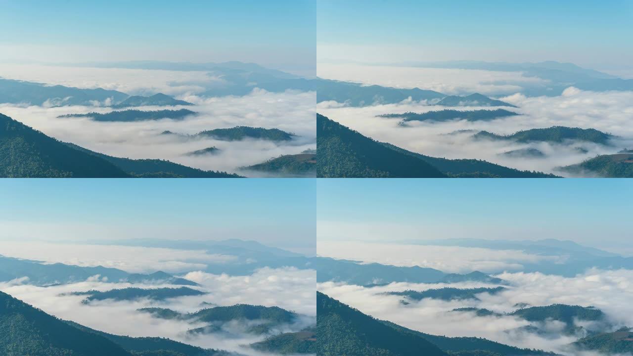 时间流逝雾在早晨沿着山脉移动，在冬天沿着阳光移动。