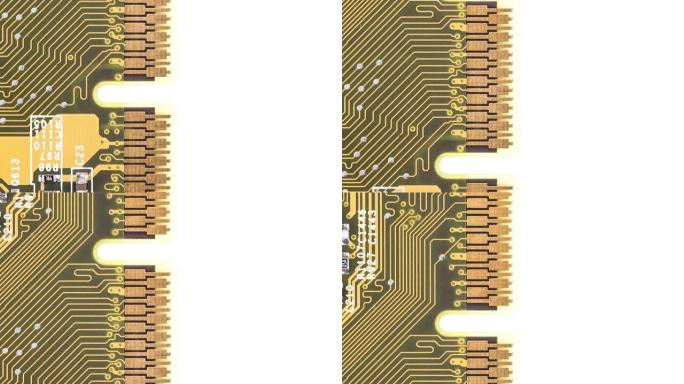 电路板在白色背景上向下移动