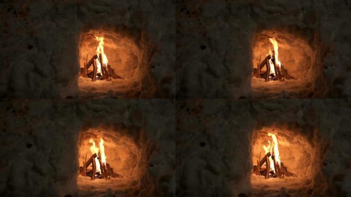 新建造的篝火燃烧以提供热量
