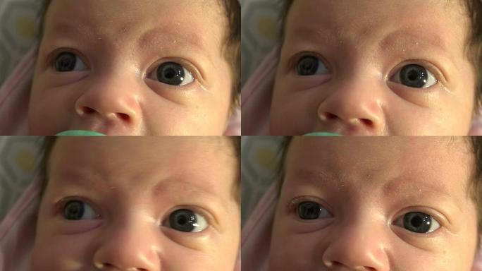 新生婴儿眼睛特写。从4k分辨率掌握!专业降级为卓越的1080高清分辨率。100% 原创内容。