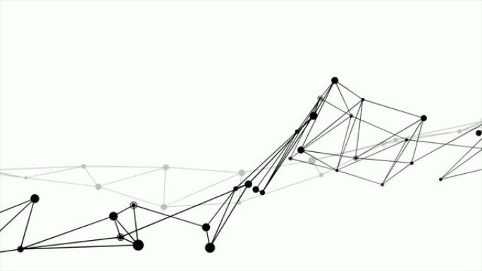 抽象未来的点圆和线网络结构运动图形黑色白色背景。计算机网络连接数字技术动画概念。