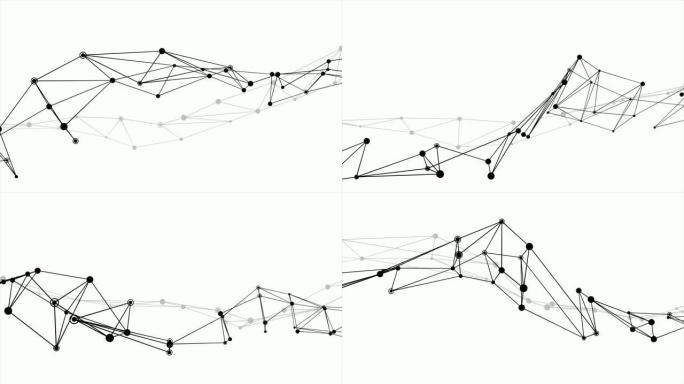 抽象未来的点圆和线网络结构运动图形黑色白色背景。计算机网络连接数字技术动画概念。