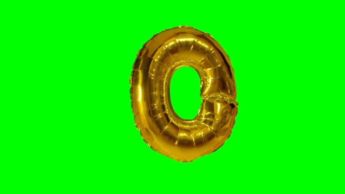 大字母O来自漂浮在绿色屏幕上的字母氦气金气球