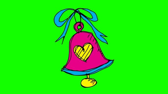 以爱情铃铛为主题的儿童画绿色背景