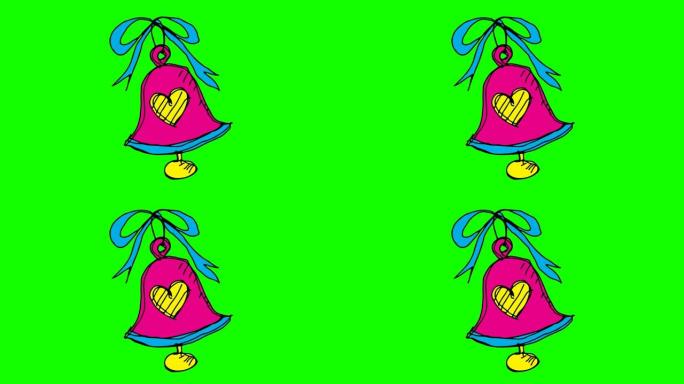以爱情铃铛为主题的儿童画绿色背景