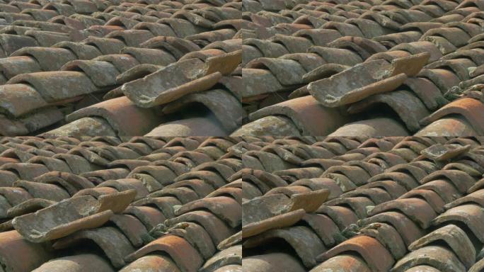 古代天然粘土屋顶材料4K 2160p UHD平移镜头-屋顶面砖旧材料4K 3840X2160 UHD