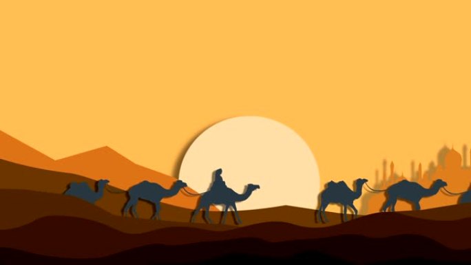 沙漠中的骆驼商队，动画