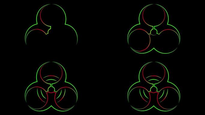动画。生物危害的迹象。红色和绿色线条。