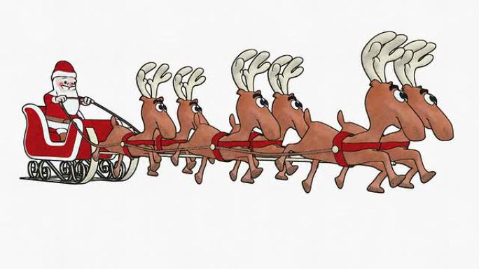 卡通圣诞老人和迪尔跑得很快