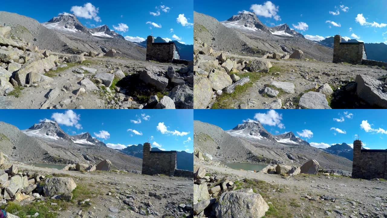 登山者POV远征意大利阿尔卑斯山的Gran Paradiso峰会