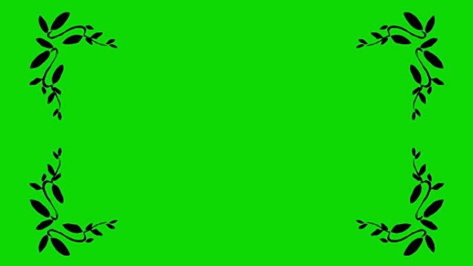 绿屏背景上橄榄叶形边框角的真实动画片