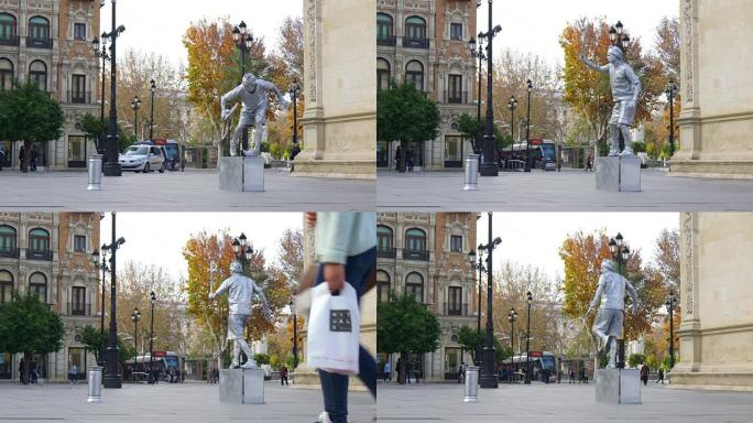 塞维利亚天光街银生活雕像4k西班牙