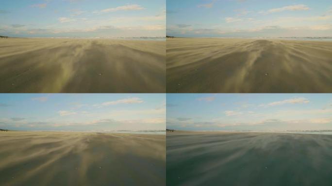 新西兰海滩-日落时极端吹沙