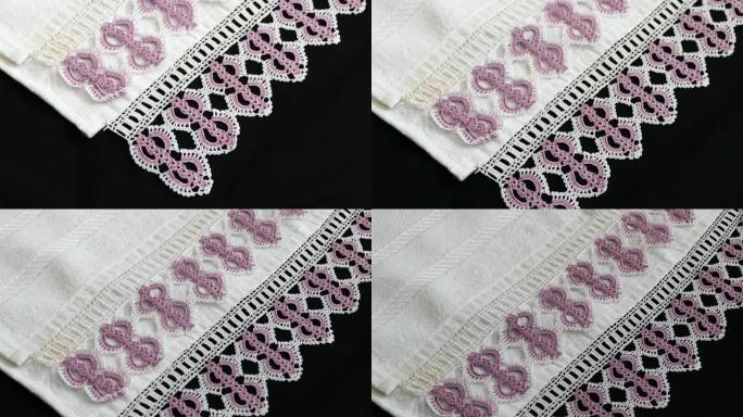 白色土耳其毛巾，手巾，黑色背景上刺绣的精美毛巾类型，
