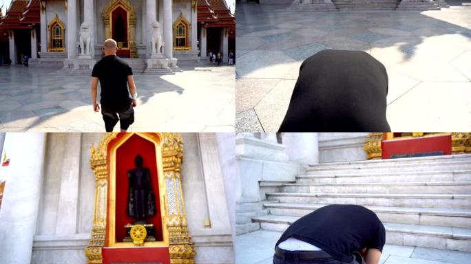 高加索前基督教男子Converted依佛教在泰国寺庙祈祷