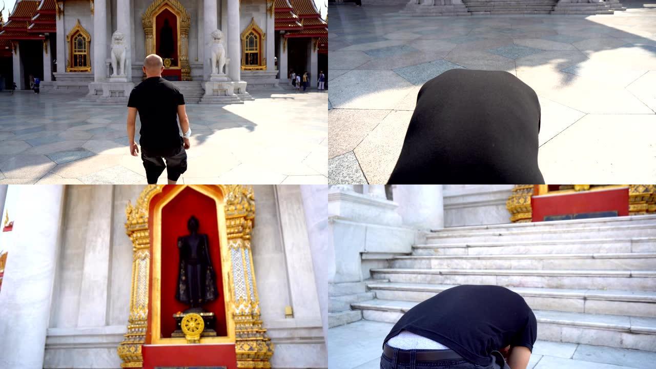 高加索前基督教男子Converted依佛教在泰国寺庙祈祷
