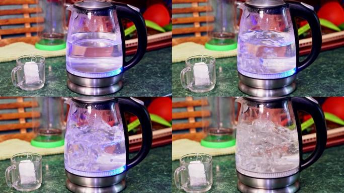 水在玻璃电热水壶中沸腾
