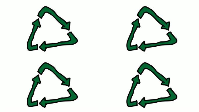 儿童画白色背景与回收图标的主题