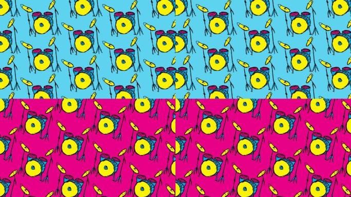 以鼓为主题的儿童绘画流行艺术无缝背景