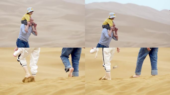 沙漠沙丘旅游步行情侣亲子