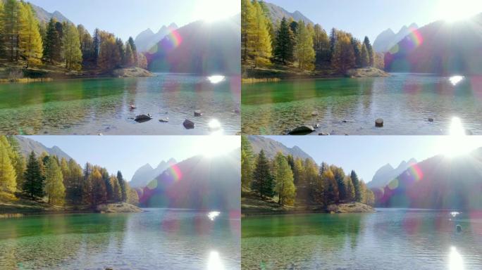 Lai di Palpuogna-秋季瑞士阿尔卑斯山低矮的山湖