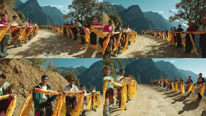 藏族人民手持哈达夹道欢迎