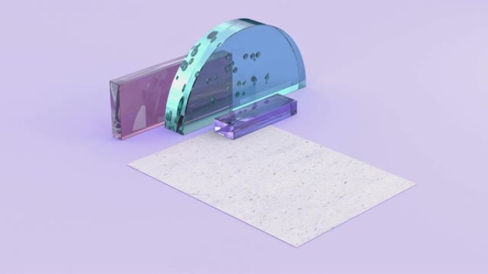 玻璃材料透明粉色紫色蓝色几何形状最小运动3d渲染