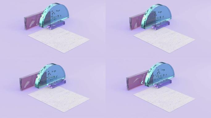 玻璃材料透明粉色紫色蓝色几何形状最小运动3d渲染