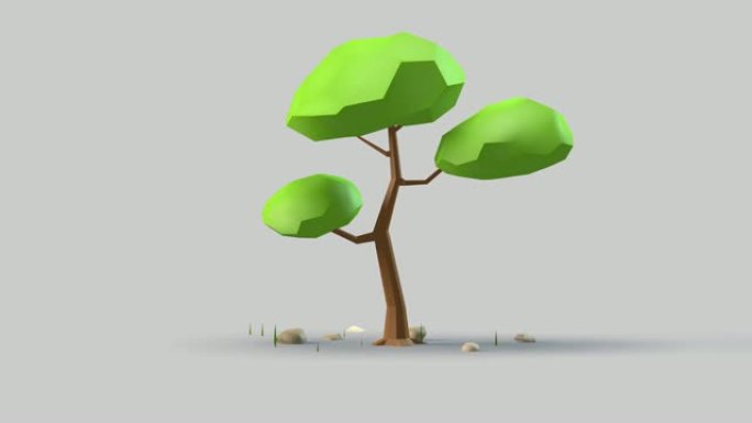 花园运动的树3d设计。灰色背景上的可爱植物。