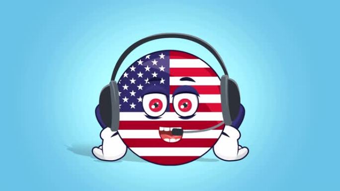 卡通美国图标旗帜美国呼叫操作员与脸动画