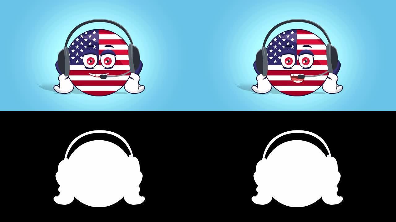 卡通美国图标旗帜美国呼叫操作员与脸动画