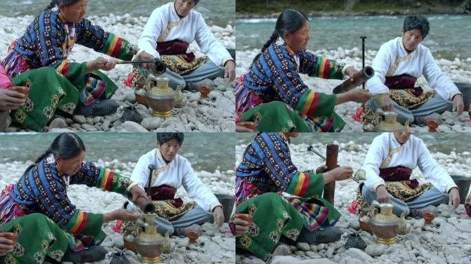 藏族妇女打酥油茶