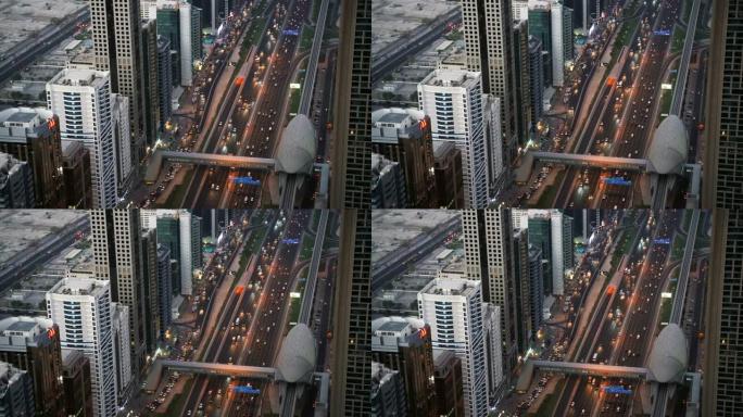现代迪拜摩天大楼，配有哈利法塔 -- 延时