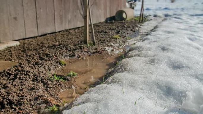 屋顶上的雪正在融化