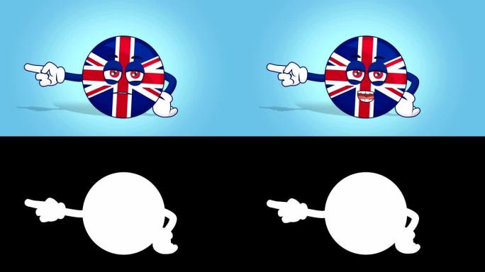 卡通英国英国不高兴的左指针说话与阿尔法哑光的脸部动画