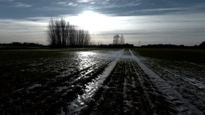 冬季用冰和阳光收割作物田，时间流逝