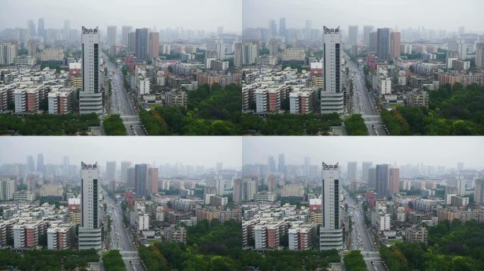 白天时间武汉市屋顶交通街全景4k中国