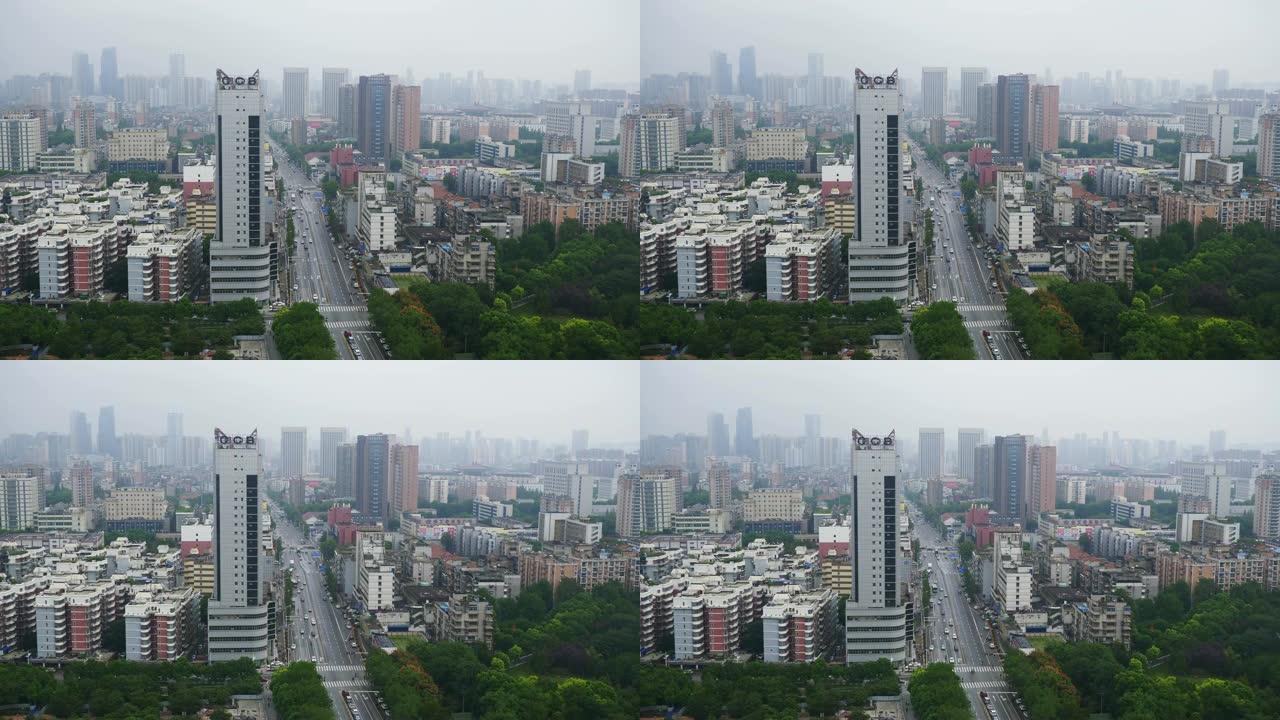 白天时间武汉市屋顶交通街全景4k中国