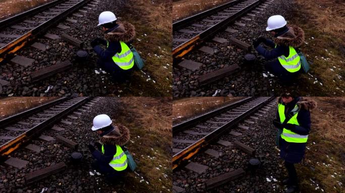 铁路女工程师拍摄铁路技术装置