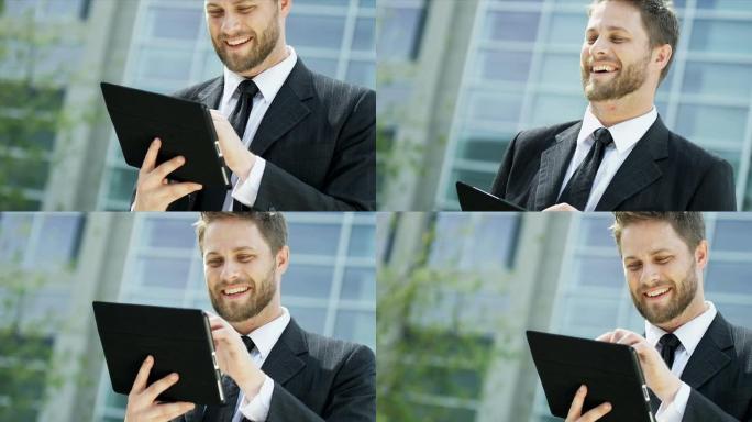 现代城市建筑外聪明的高加索商人