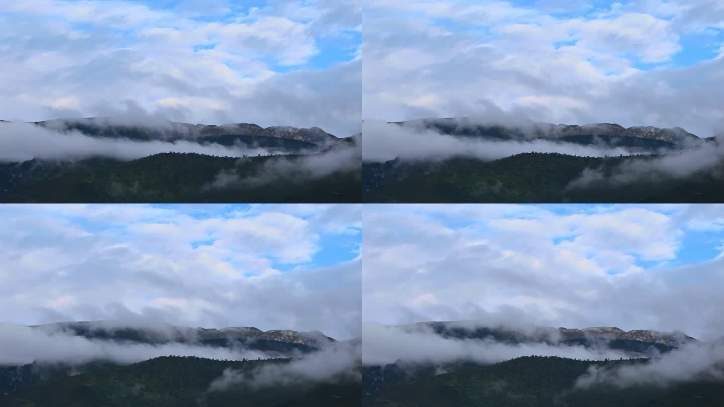 蓝天云海云层云雾在山顶飘动延时