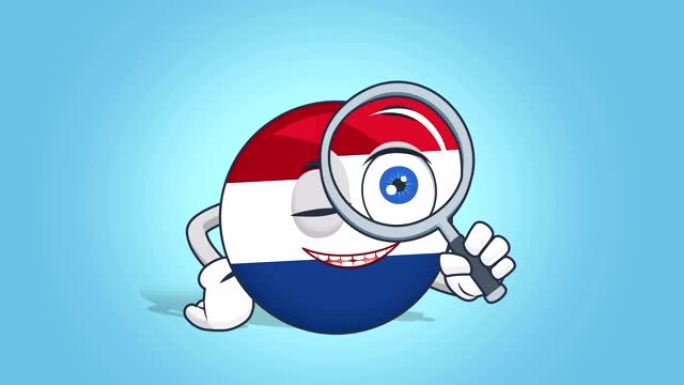 卡通图标旗荷兰荷兰放大镜与阿尔法哑光面部动画