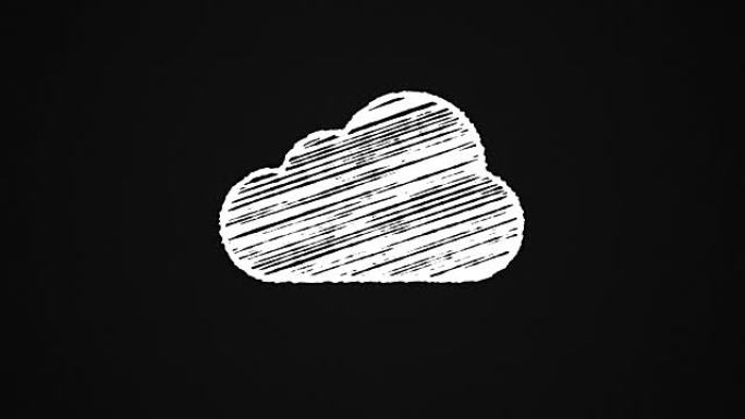 黑板上用粉笔画的云计算图标，手绘动画4K