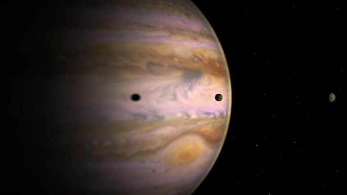 木星，木卫一和木卫二的戏剧性跟踪镜头，活跃的大气层和旋转的云层