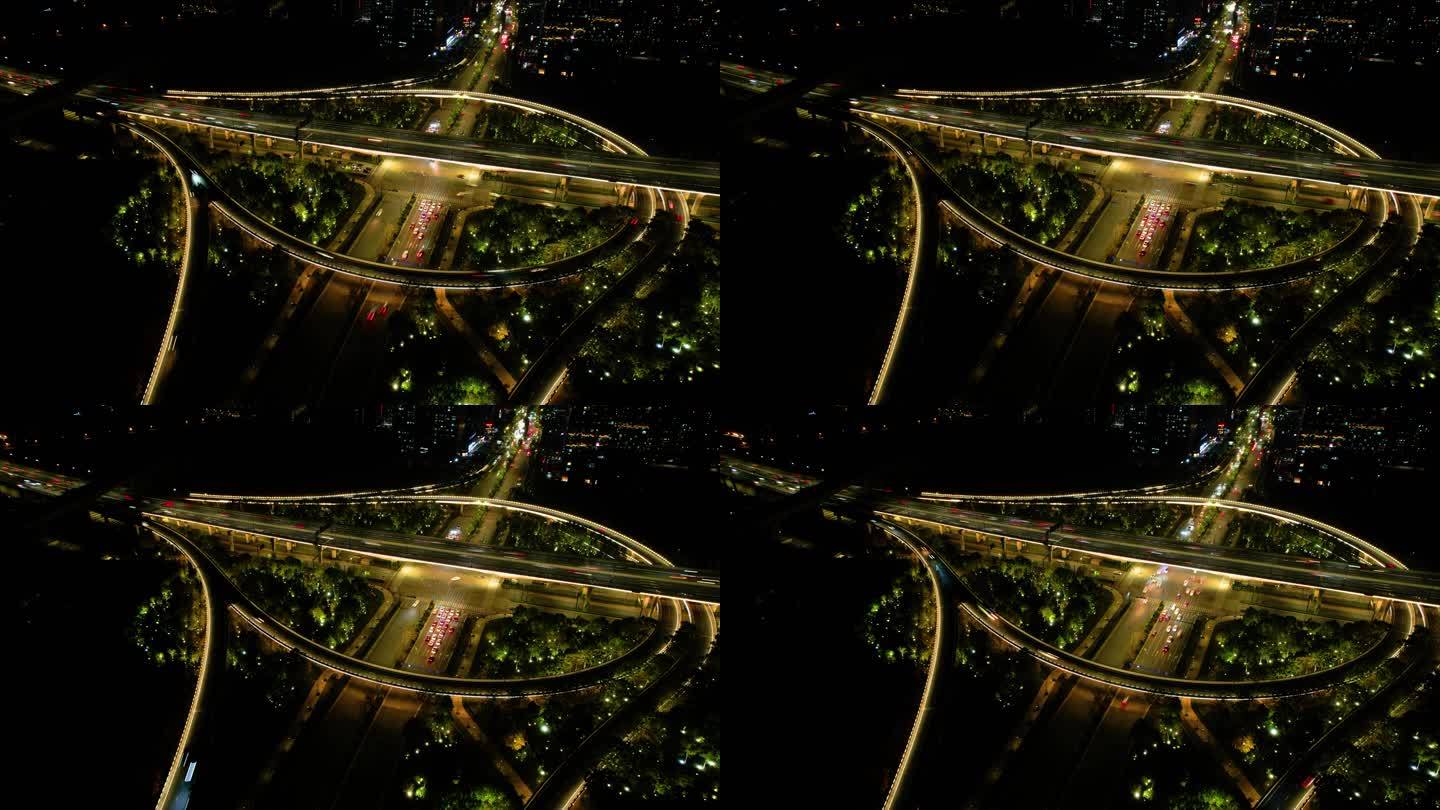 杭州萧山区市心路互通立交桥高架桥夜景车流