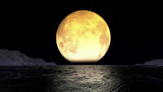泰坦尼克号夜间在大黄月亮前航行