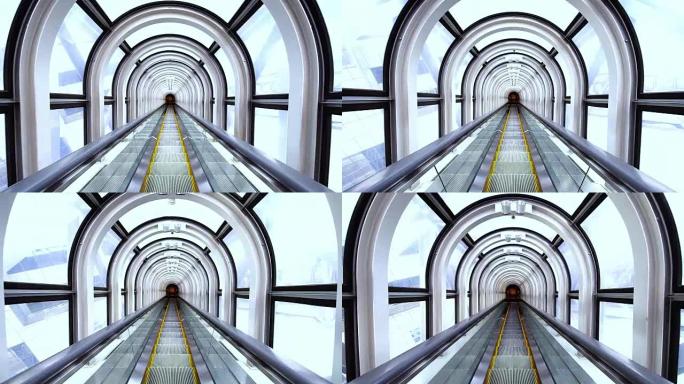 移动中的未来派隧道自动扶梯