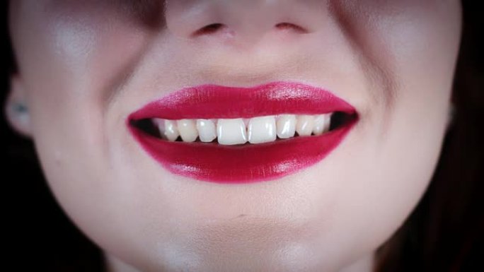 4k特写性感红唇牙齿微笑