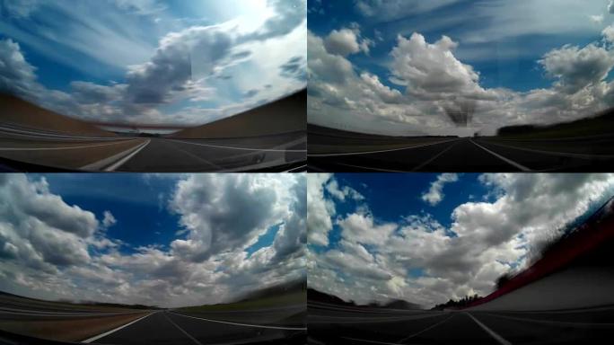 仪表板凸轮高速公路好天气驾驶视点快速运动，波兰欧洲